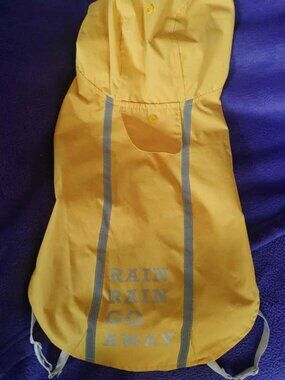 Yellow Raincoat Dog Sz Small with Hood Rain Rain Go Away Reflective Cute Coat